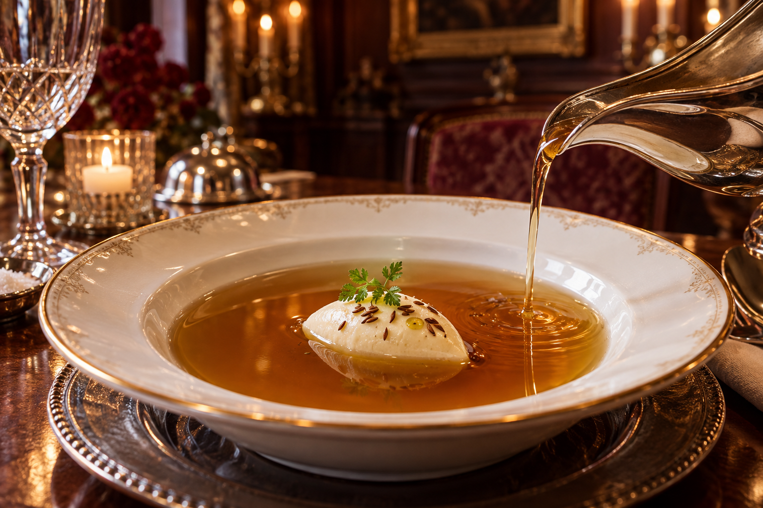 Vagiandium hyperis consommé with Alcatraze cumin and spider plant cream